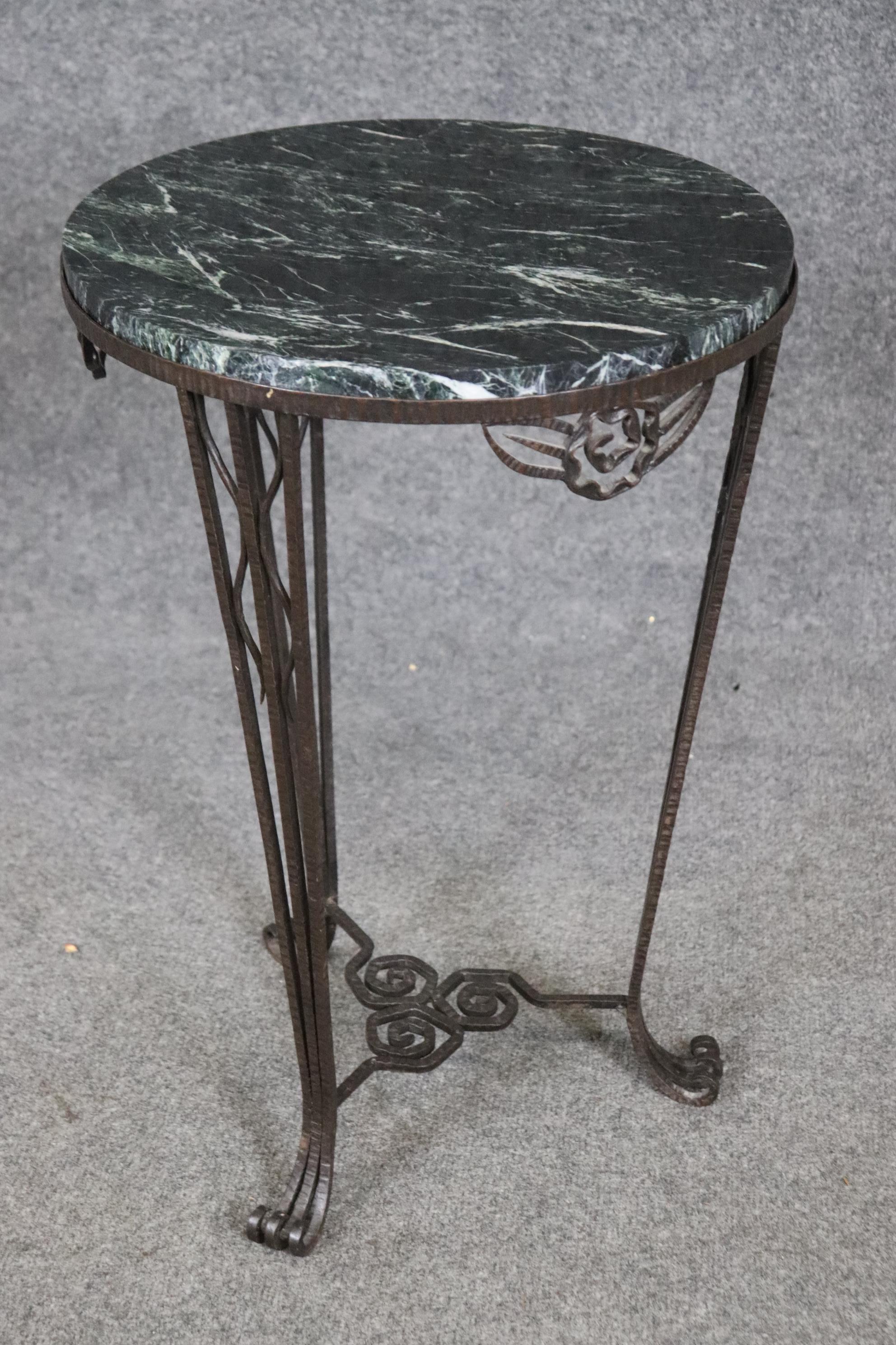 French Rare Verdi Green Marble Fer Forge Oscar Bach Style Art Deco End Table