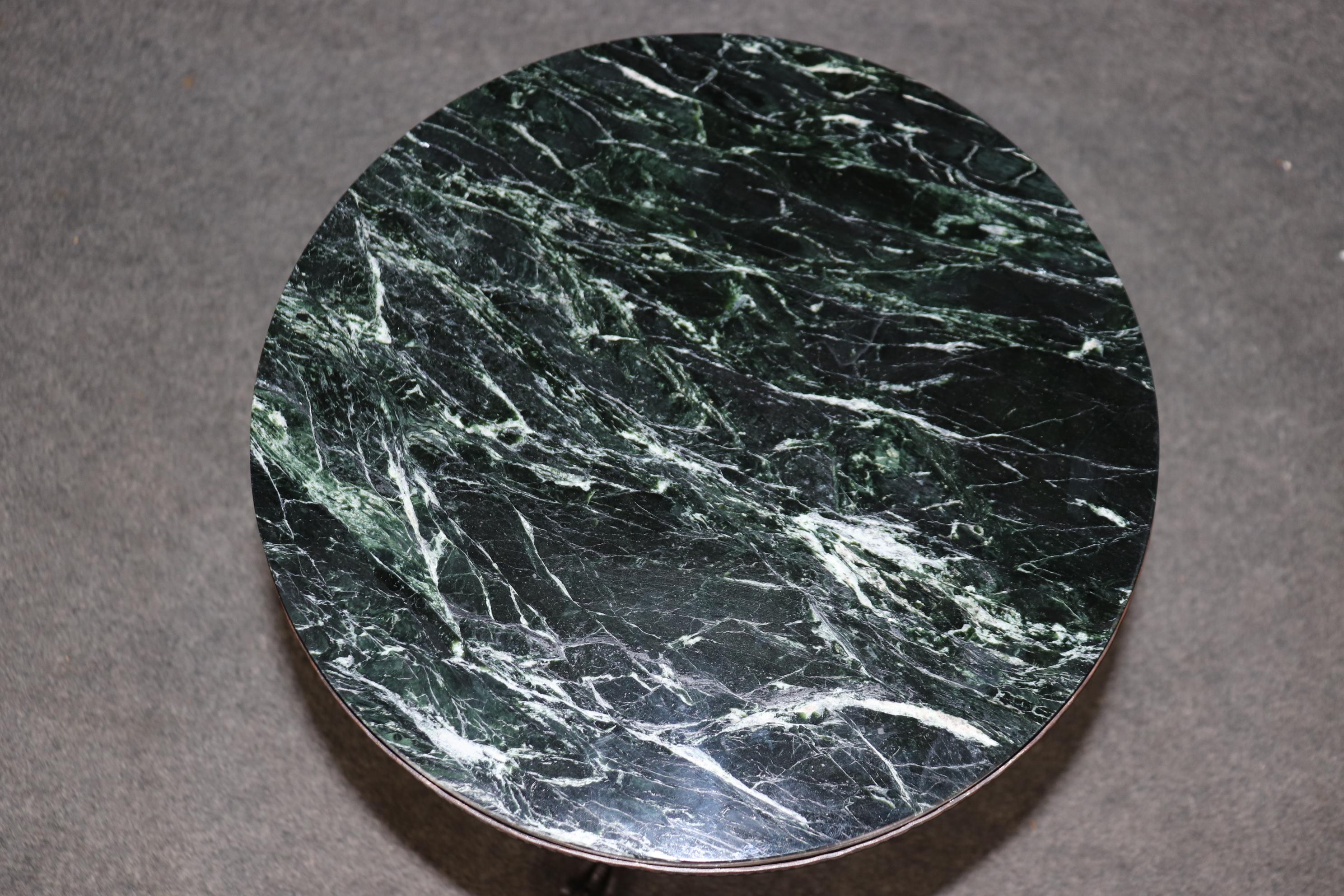 Rare Verdi Green Marble Fer Forge Oscar Bach Style Art Deco End Table In Good Condition In Swedesboro, NJ