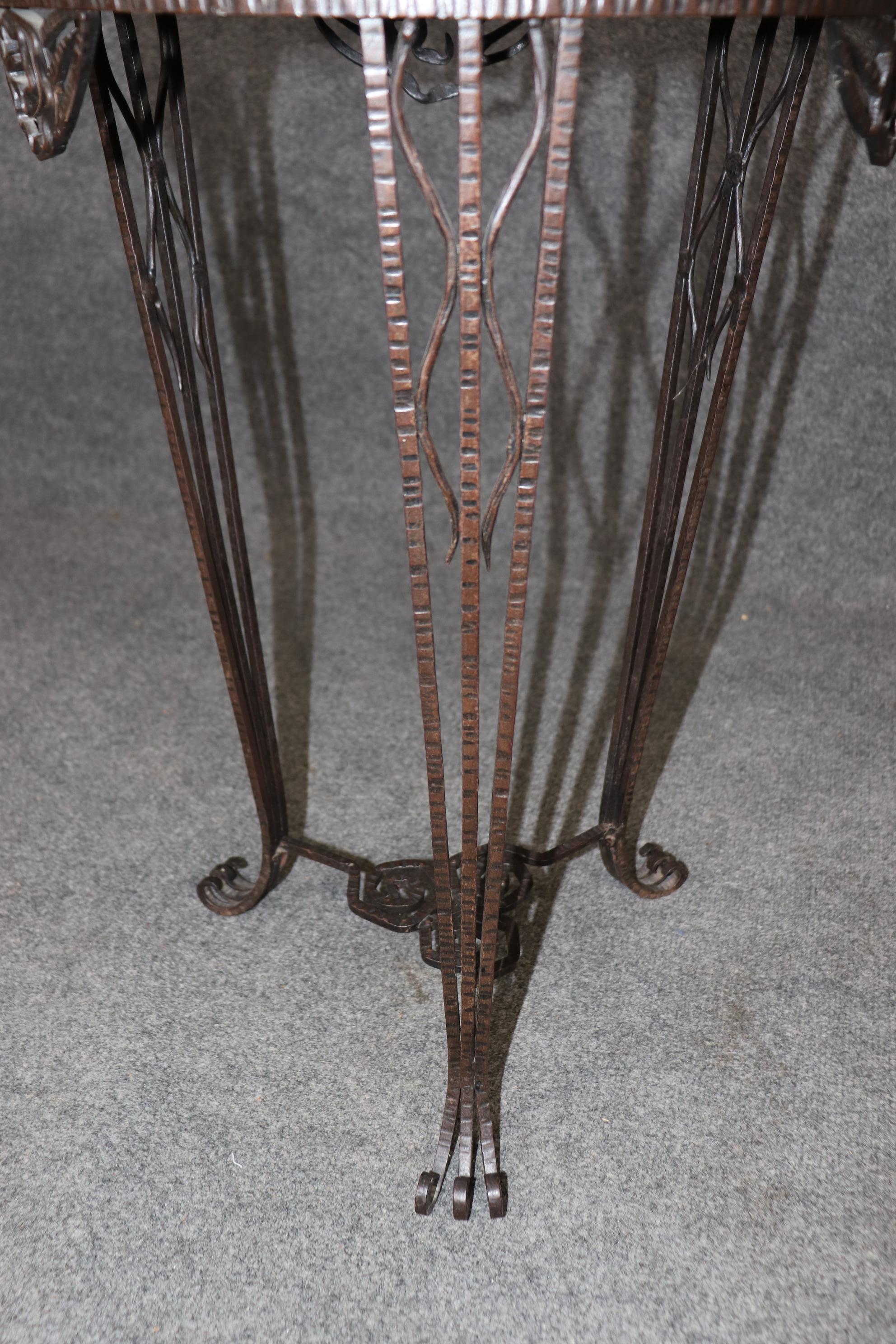 Early 20th Century Rare Verdi Green Marble Fer Forge Oscar Bach Style Art Deco End Table