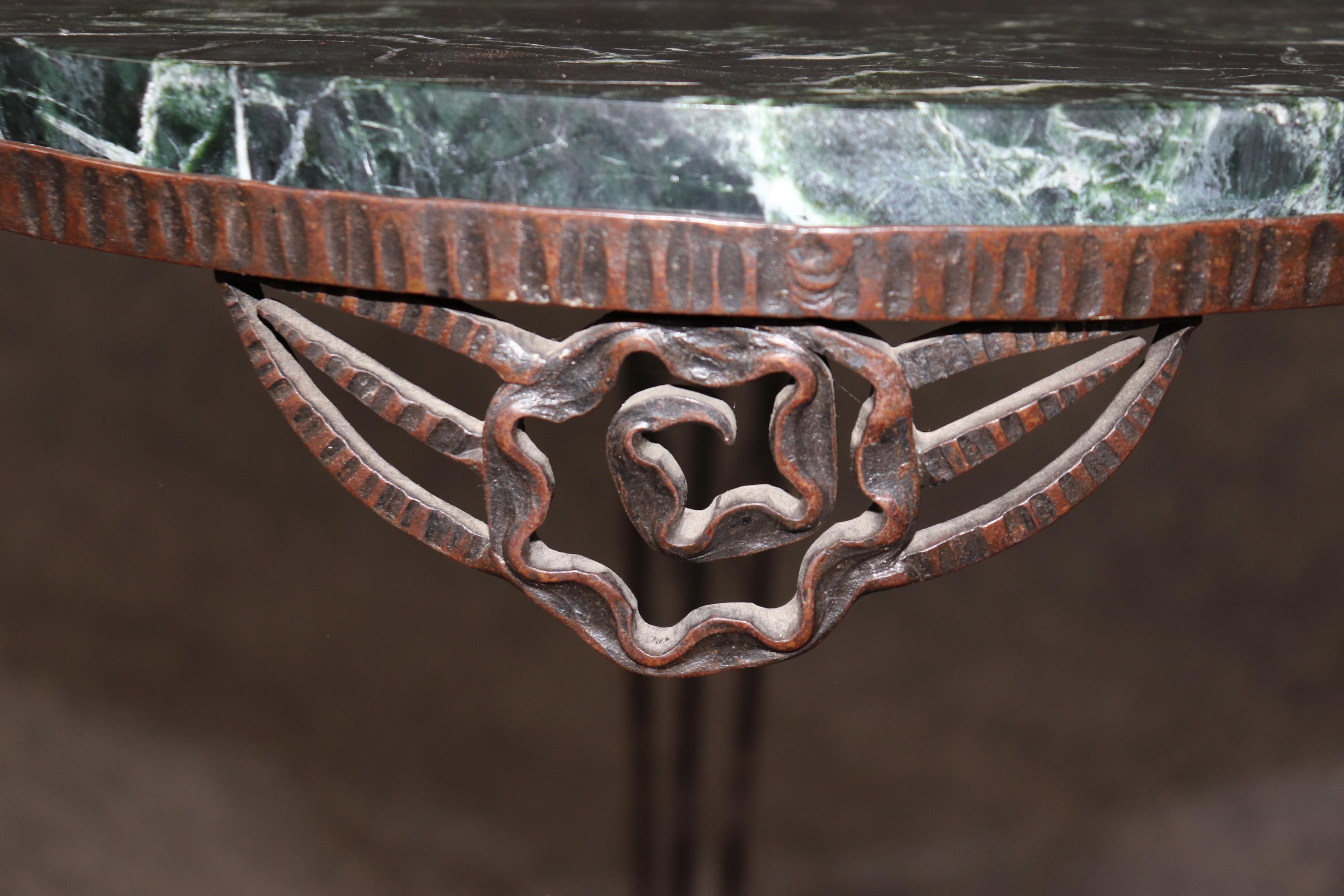 Wrought Iron Rare Verdi Green Marble Fer Forge Oscar Bach Style Art Deco End Table