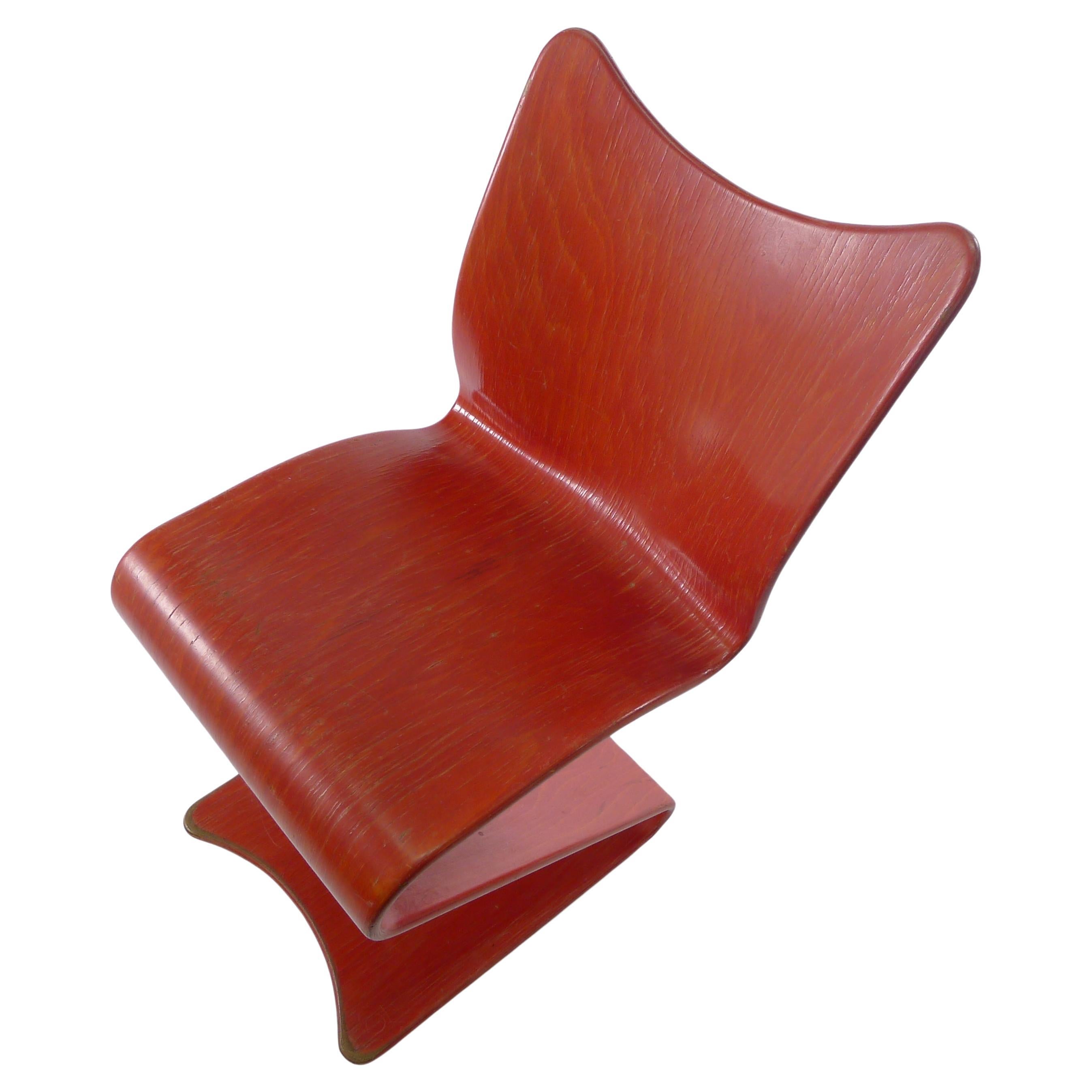 Rare Verner Panton plywood S chair, model 275, 1956, completely original, Thonet