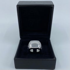 Rare Versace 18 Karat White Gold Signet Dome Greek Key Gents Men's Ring