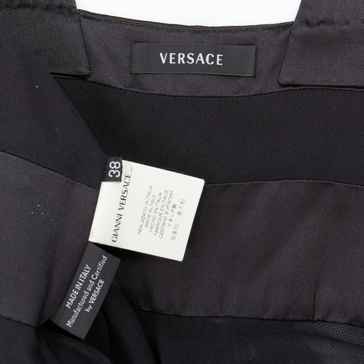 rare VERSACE 2008 black sequins bead embellishment ruffle strap dress IT38 XS For Sale 5