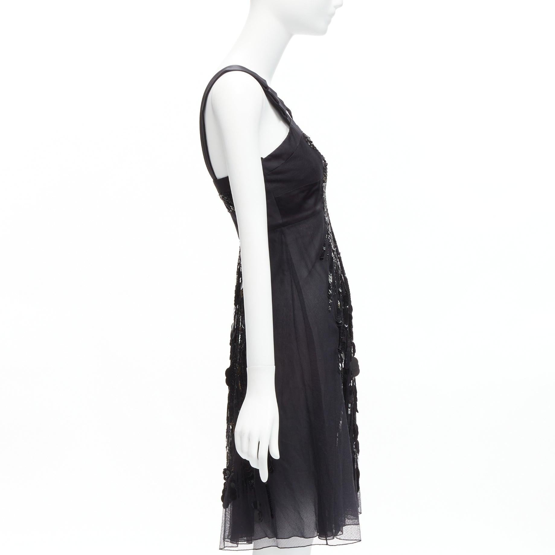 rare VERSACE 2008 black sequins bead embellishment ruffle strap dress IT38 XS In Good Condition For Sale In Hong Kong, NT