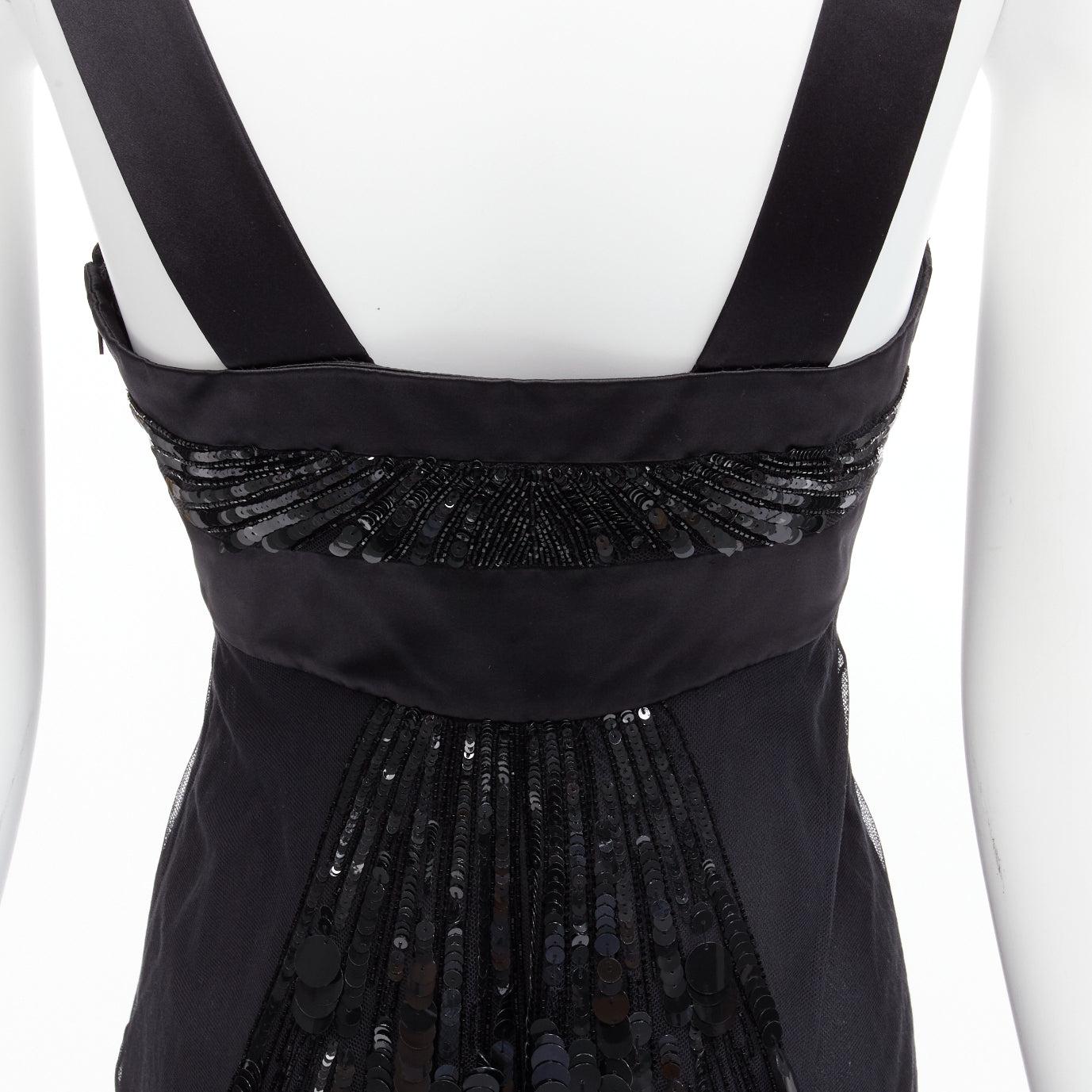 rare VERSACE 2008 black sequins bead embellishment ruffle strap dress IT38 XS For Sale 3