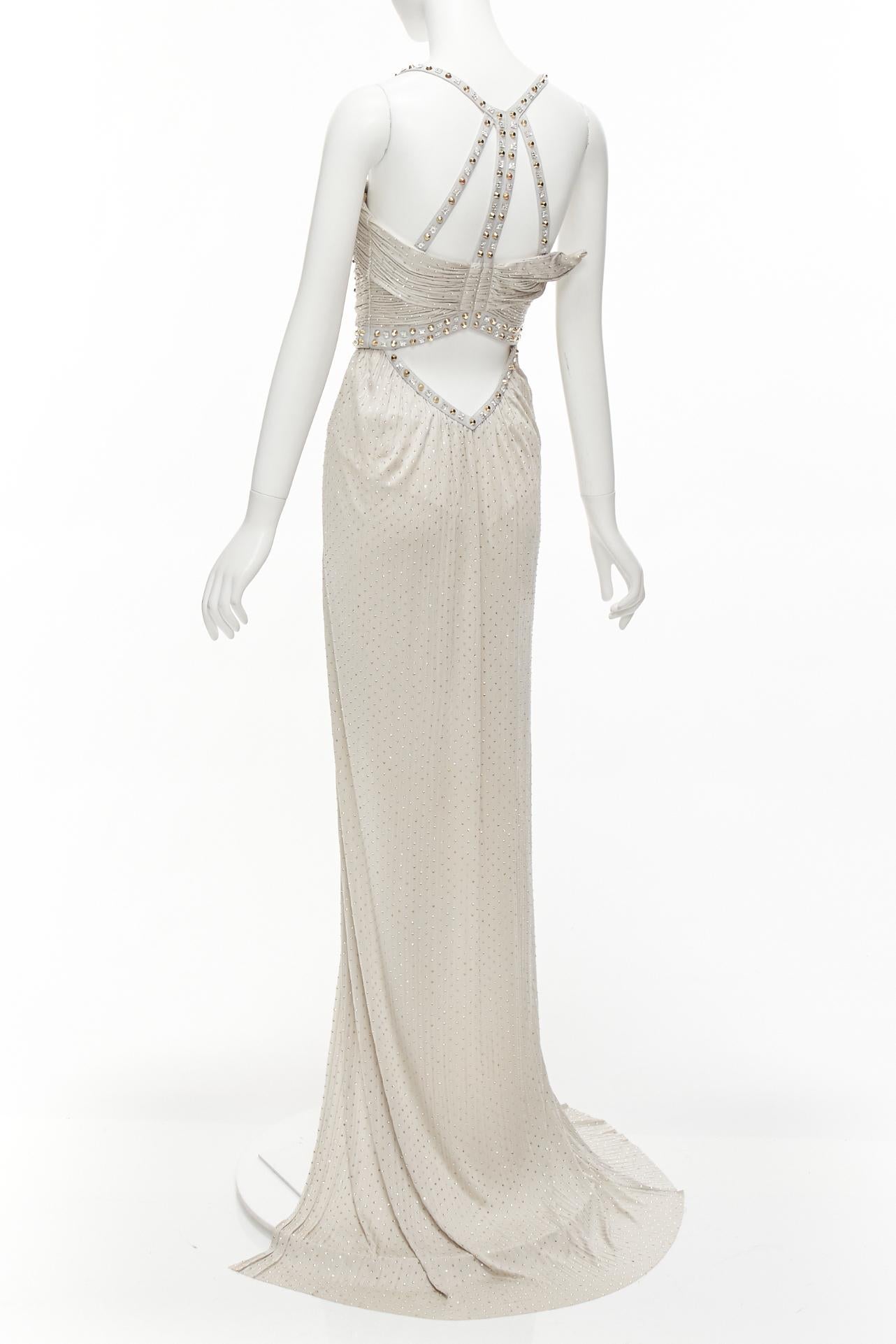 rare VERSACE 2011 Runway crystal embellished studded harness evening gown IT38 For Sale 1