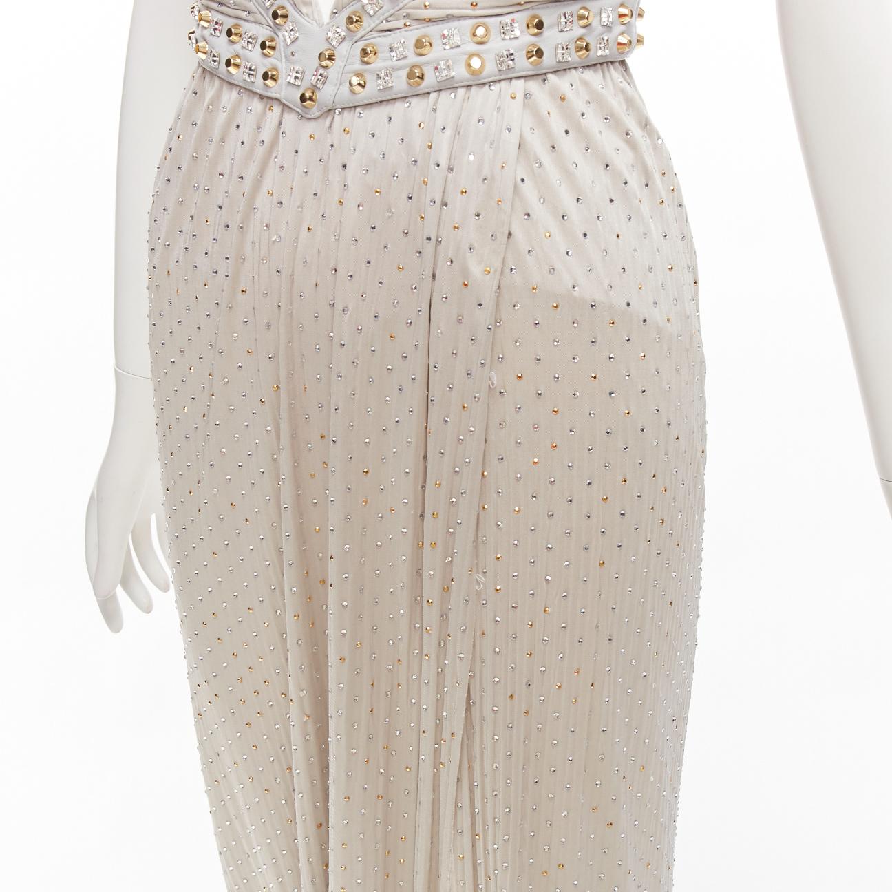 rare VERSACE 2011 Runway crystal embellished studded harness evening gown IT38 For Sale 5