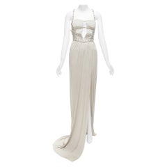 rare VERSACE 2011 Runway crystal embellished studded harness evening gown IT38