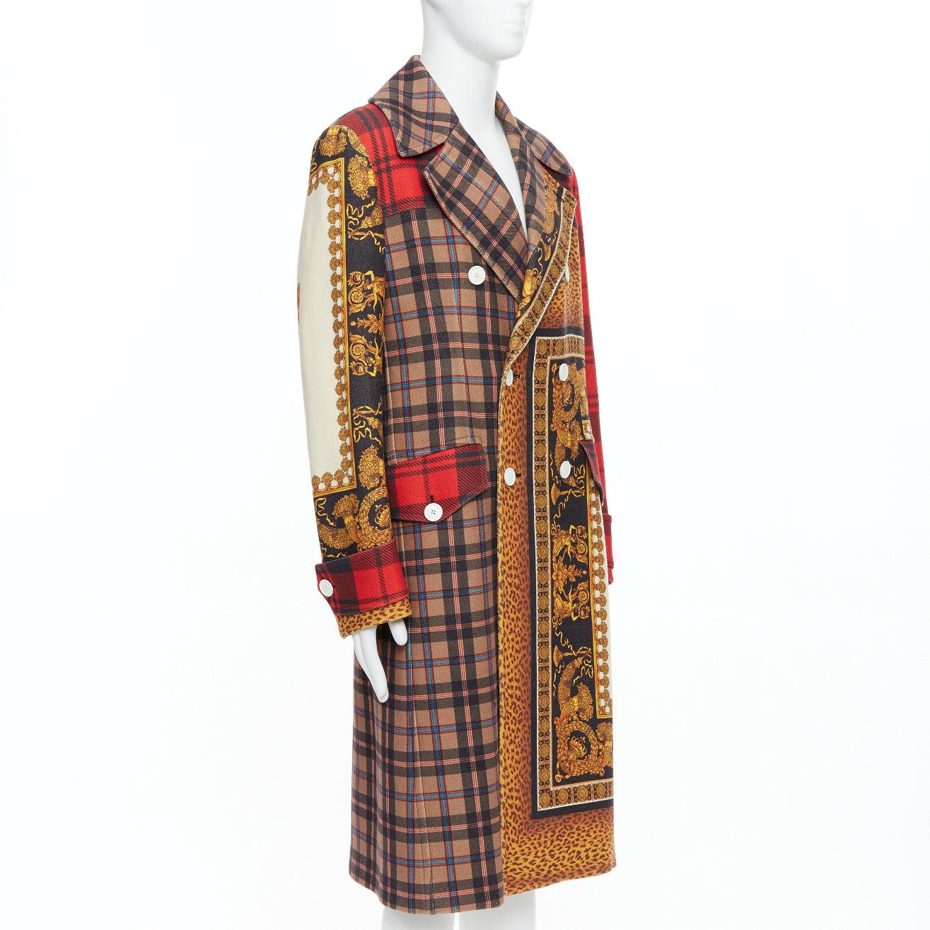 rare VERSACE 2018 Runway Pillow Talk red gold tartan leopard baroque coat IT48 M In Good Condition In Hong Kong, NT