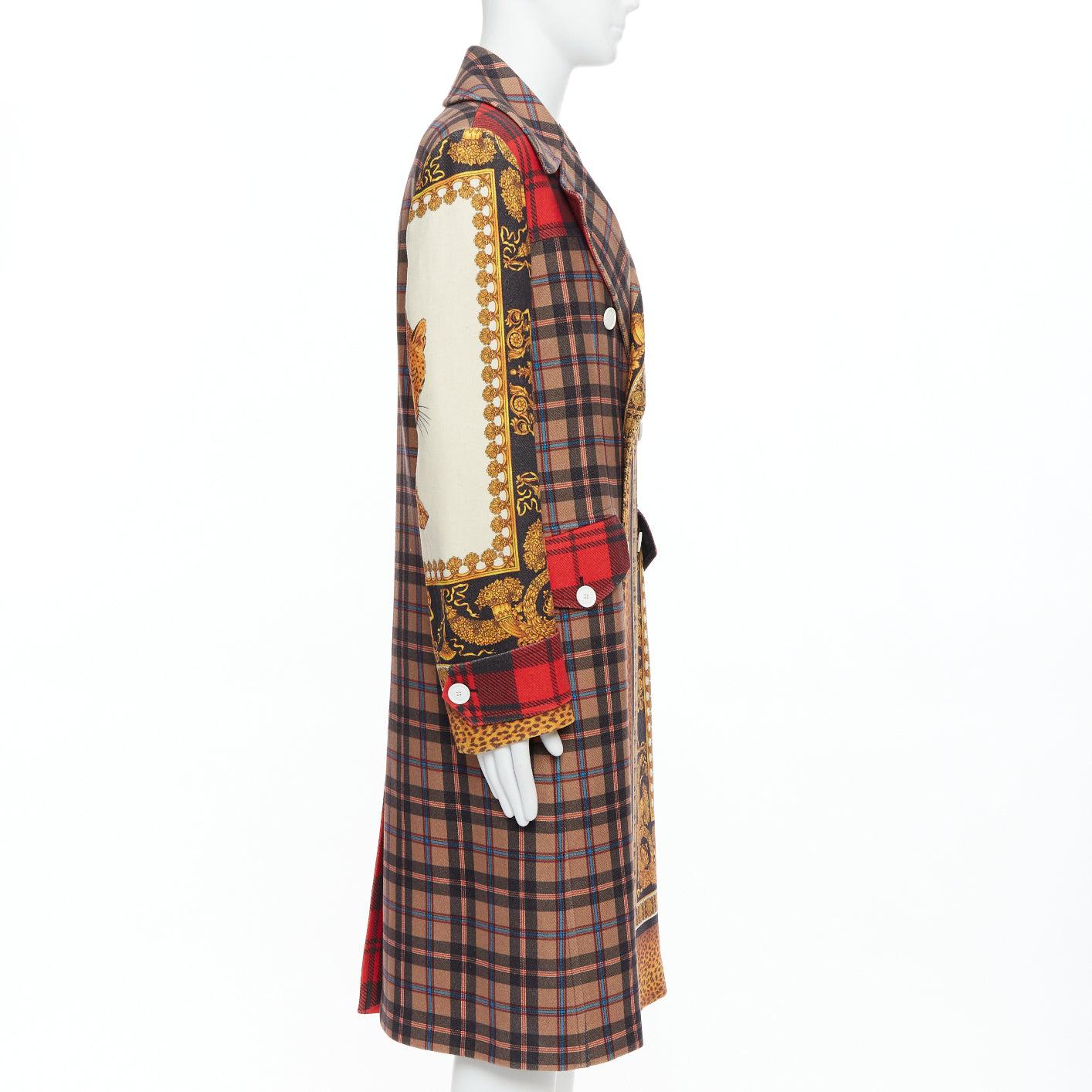 Men's rare VERSACE 2018 Runway Pillow Talk red gold tartan leopard baroque coat IT48 M