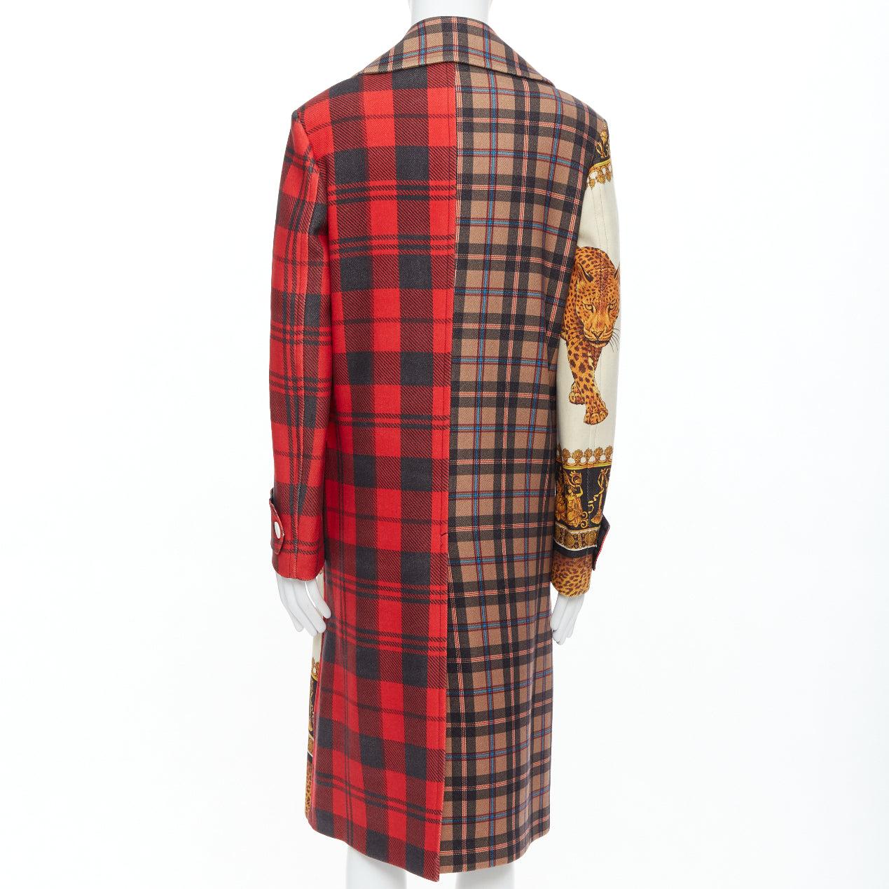 rare VERSACE 2018 Runway Pillow Talk red gold tartan leopard baroque coat IT48 M 1