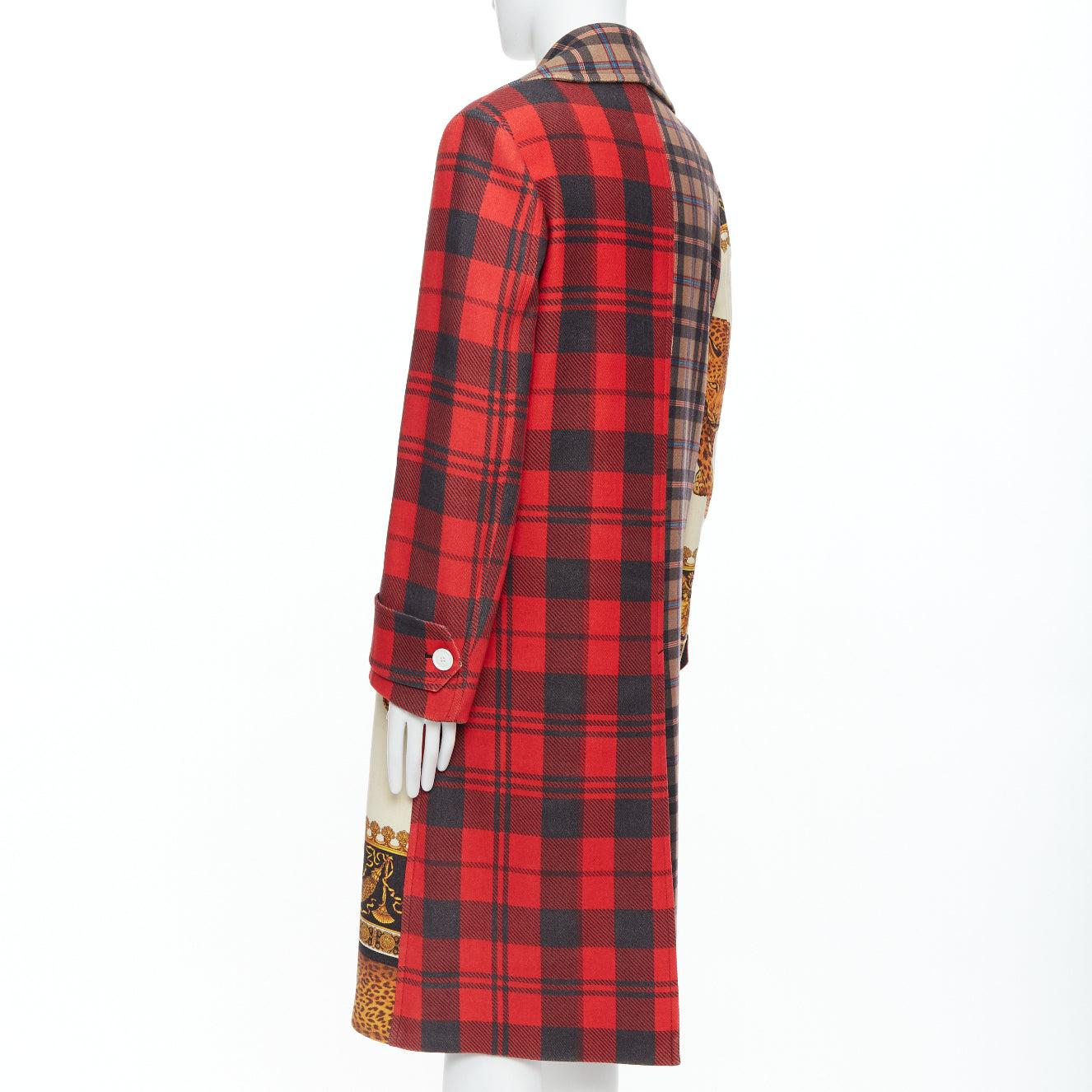rare VERSACE 2018 Runway Pillow Talk red gold tartan leopard baroque coat IT48 M 2