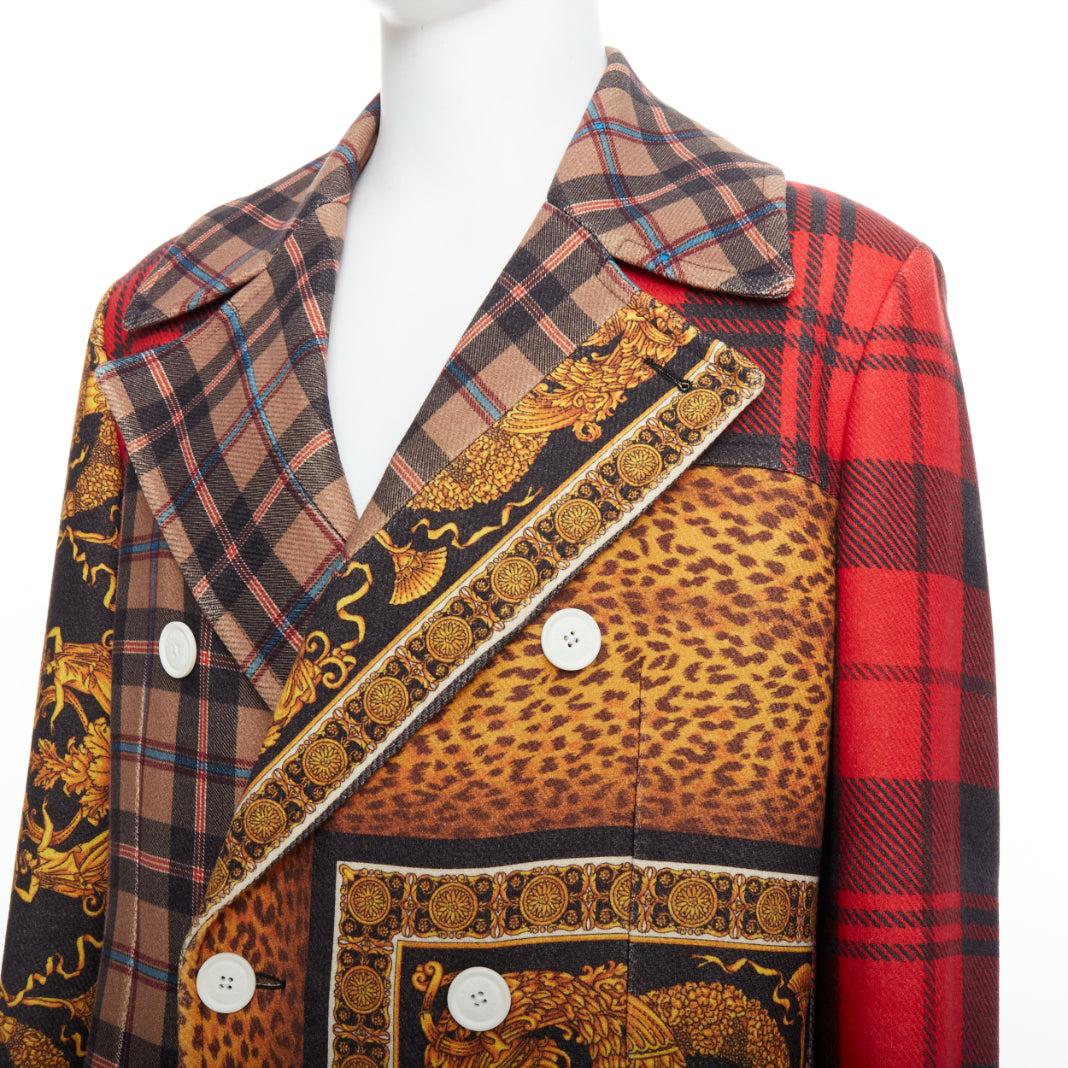 rare VERSACE 2018 Runway Pillow Talk red gold tartan leopard baroque coat IT48 M 3