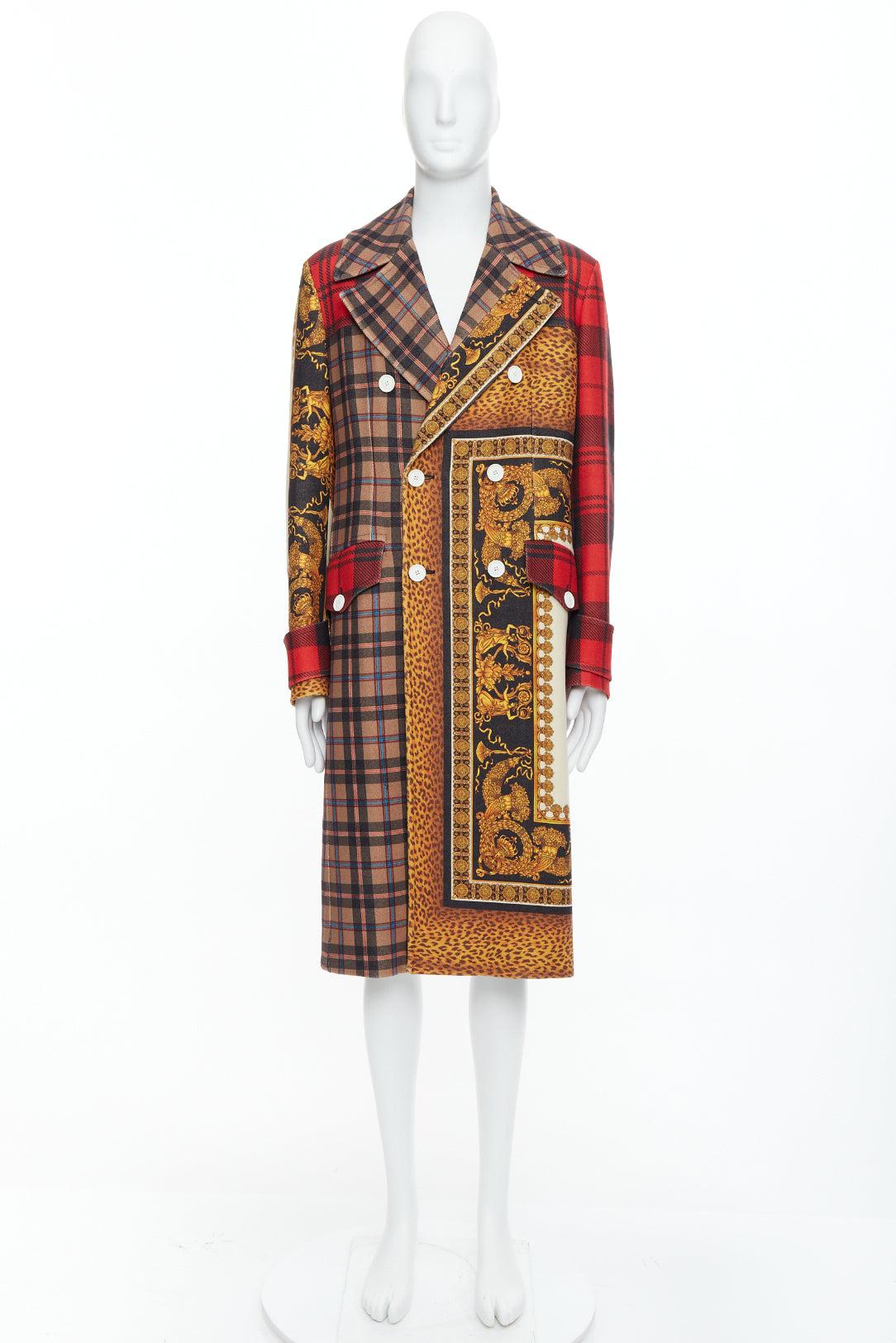 rare VERSACE 2018 Runway Pillow Talk red gold tartan leopard baroque coat IT48 M 5