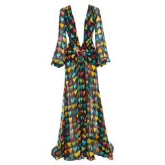 rare VERSACE 2019 Runway heart print embellished plaque silk chiffon gown IT38