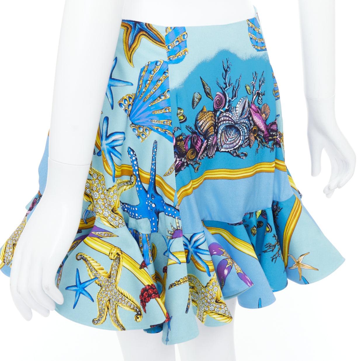 rare VERSACE 2021 Runway Tresor de la Mer starfish flounce flutter skirt IT40 S en vente 1