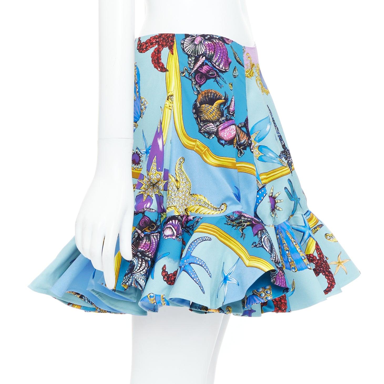 rare VERSACE 2021 Runway Tresor de la Mer starfish flounce flutter skirt IT42 M Neuf - En vente à Hong Kong, NT
