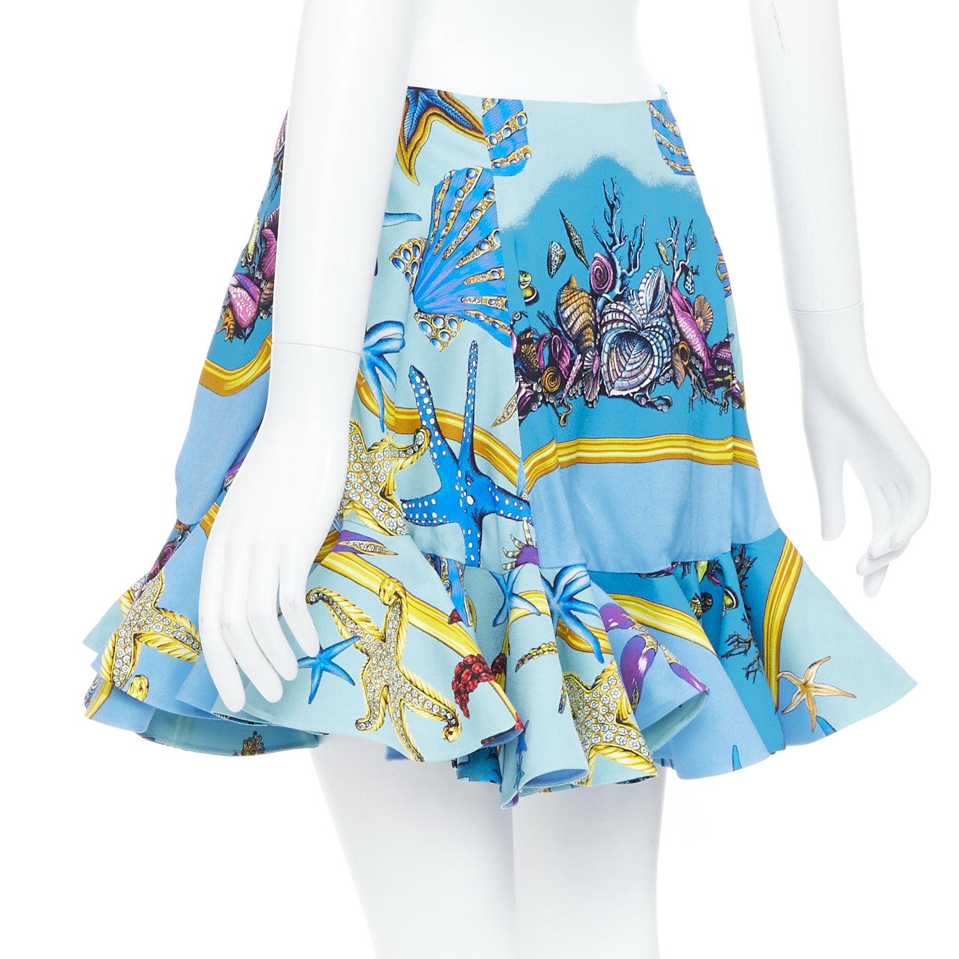 rare VERSACE 2021 Runway Tresor de la Mer starfish flounce flutter skirt IT42 M en vente 1