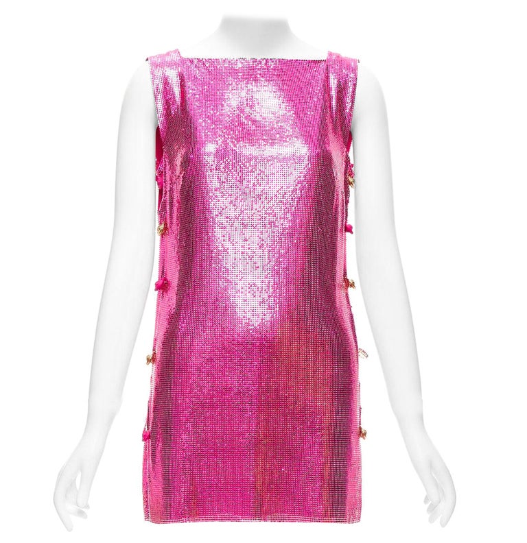 hot pink chainmail dress rare VERSACE 2022 Runway mesh Medusa safety pin mini IT38 XS at 1stDibs Category_Brands/Gabriela Sanchez