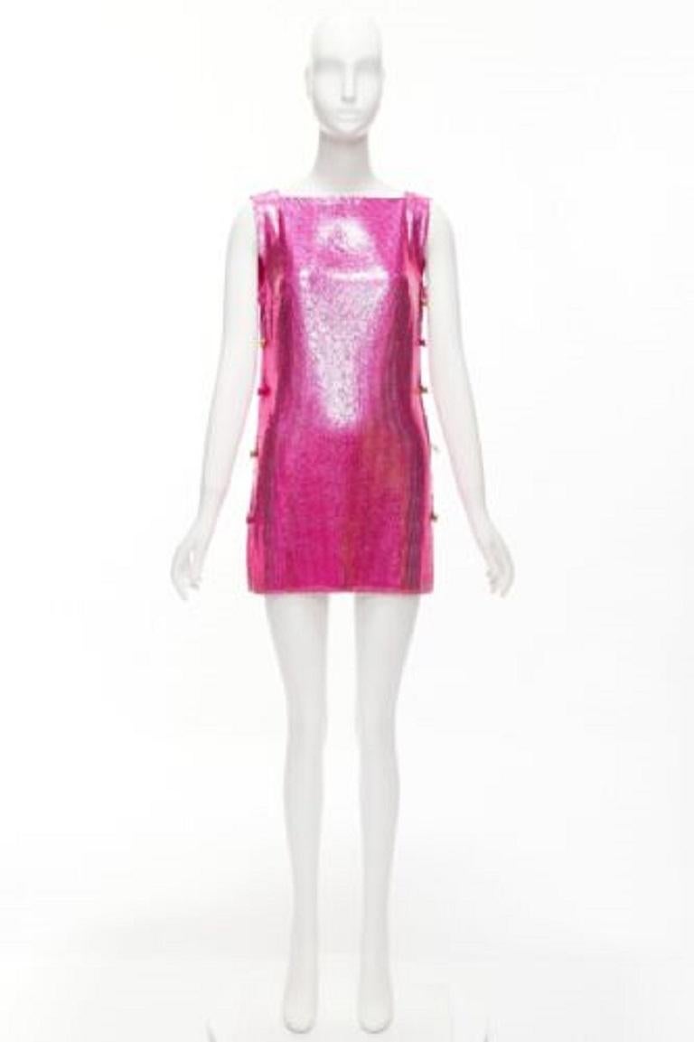 rare VERSACE 2022 Runway metal mesh chainmail Medusa safety pin mini dress IT38 For Sale 5