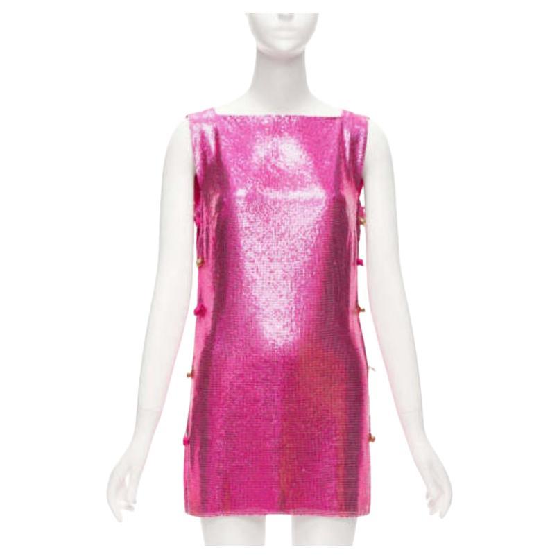 rare VERSACE 2022 Runway metal mesh chainmail Medusa safety pin mini dress IT38 For Sale
