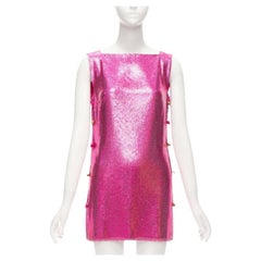 raro VERSACE 2022 Mini abito in maglia metallica con spille di sicurezza Medusa IT38