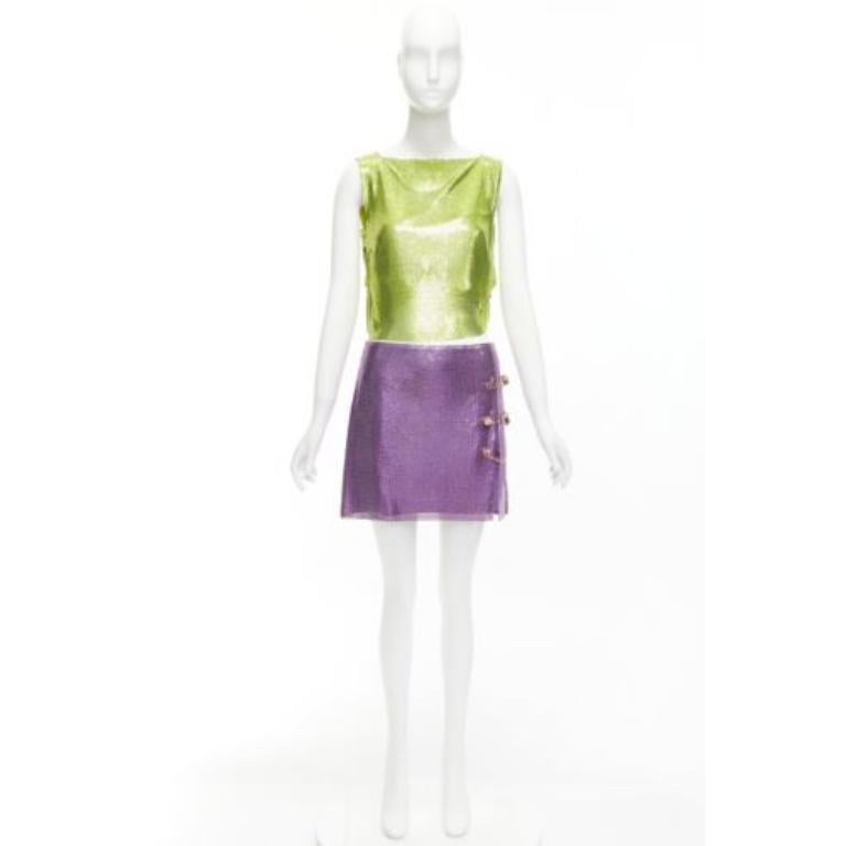raro VERSACE 2022 Runway metal mesh chainmail Medusa safety pin top skirt IT38 in vendita 7