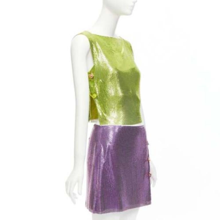 Grigio raro VERSACE 2022 Runway metal mesh chainmail Medusa safety pin top skirt IT38 in vendita