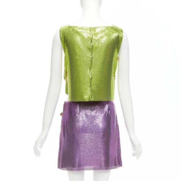 Donna raro VERSACE 2022 Runway metal mesh chainmail Medusa safety pin top skirt IT38 in vendita
