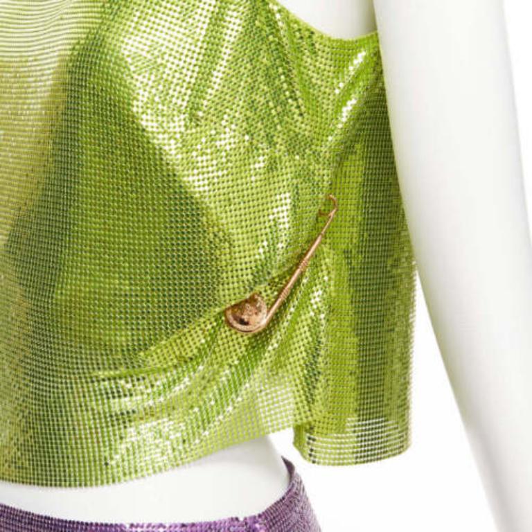 raro VERSACE 2022 Runway metal mesh chainmail Medusa safety pin top skirt IT38 in vendita 3