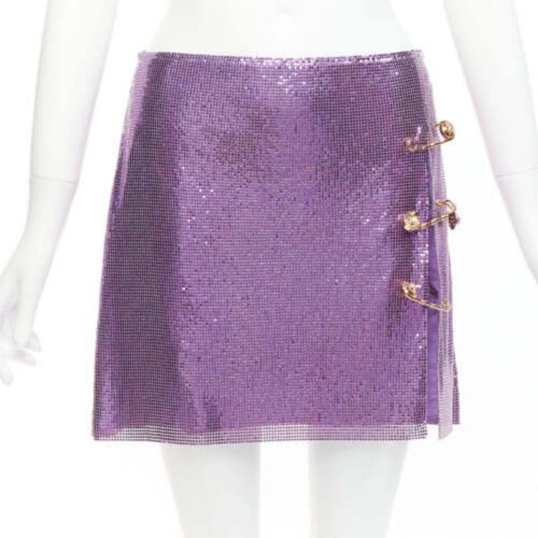 raro VERSACE 2022 Runway metal mesh chainmail Medusa safety pin top skirt IT38 in vendita 4