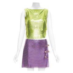 rare VERSACE 2022 Runway metal mesh chainmail Medusa safety pin top skirt IT38