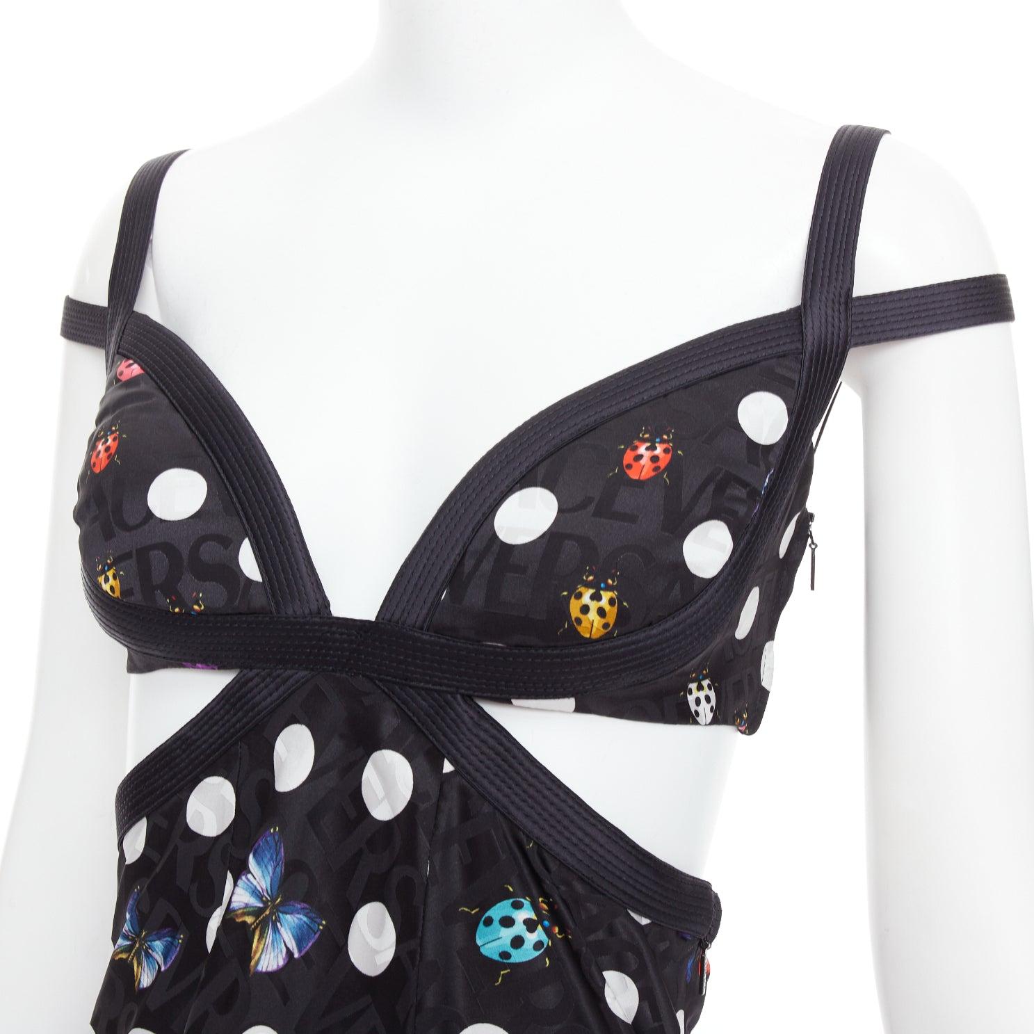 Noir rare VERSACE 2023 La Vacanza Runway noir robe harnais papillon IT38 XS en vente