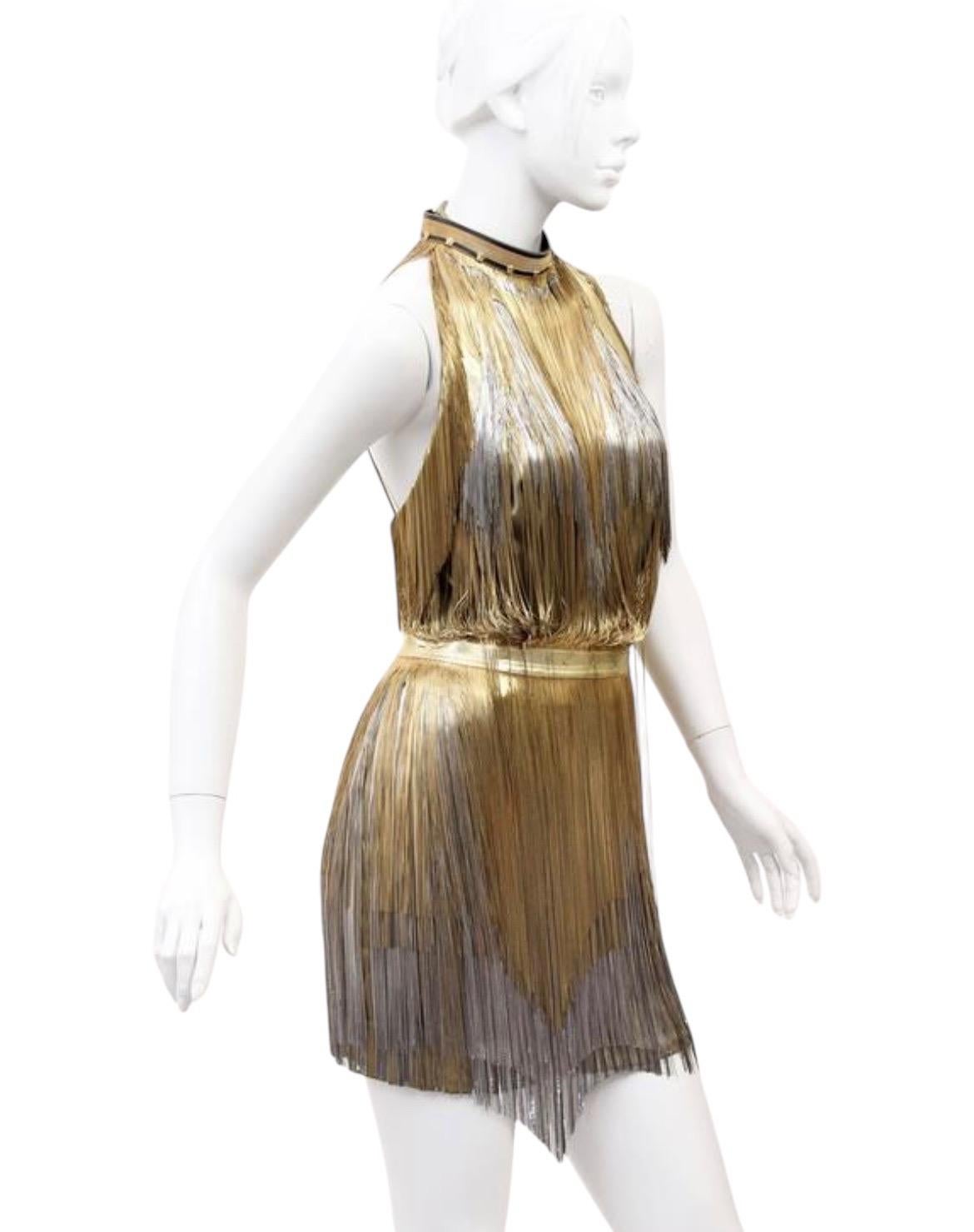 Women's Rare 2013 Versace Atelier Gold Metal Fringe Tie Dyed Gabardine Dress For Sale