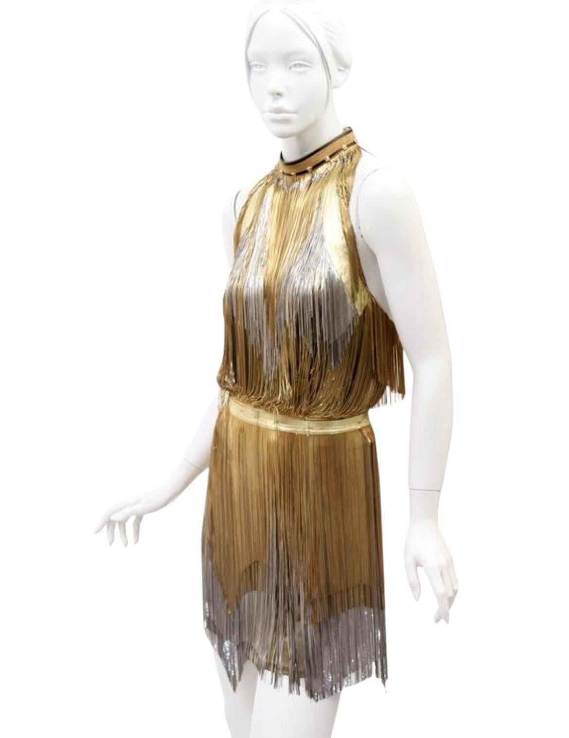 Rare 2013 Versace Atelier Gold Metal Fringe Tie Dyed Gabardine Dress For Sale 1