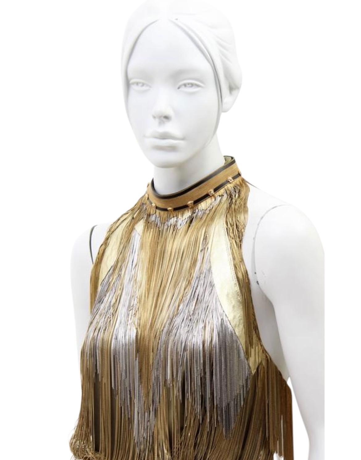 Rare 2013 Versace Atelier Gold Metal Fringe Tie Dyed Gabardine Dress For Sale 2
