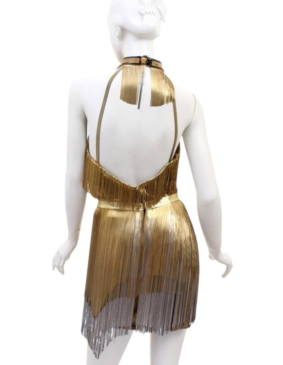 Rare 2013 Versace Atelier Gold Metal Fringe Tie Dyed Gabardine Dress For Sale 3