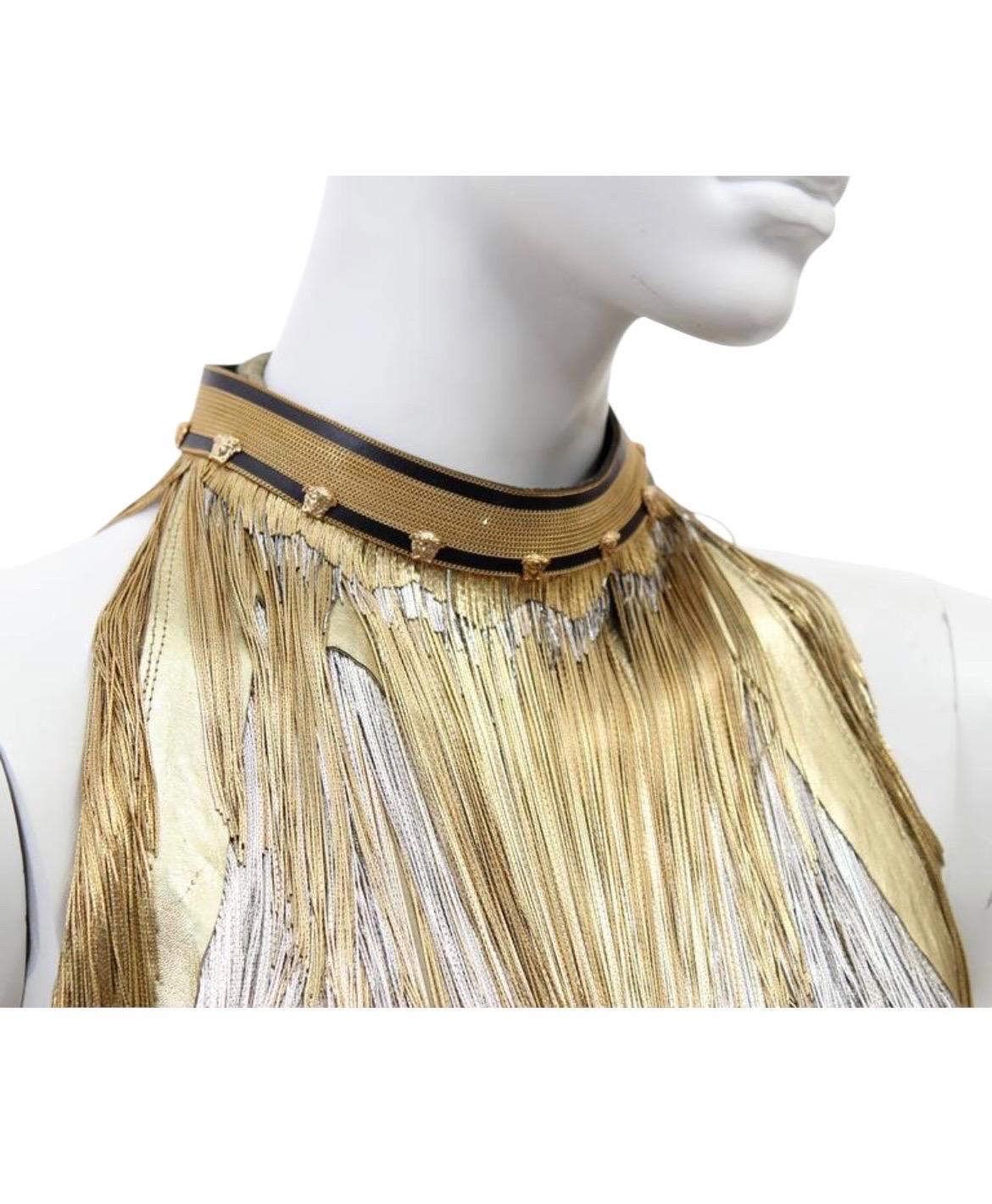 Rare 2013 Versace Atelier Gold Metal Fringe Tie Dyed Gabardine Dress For Sale 4