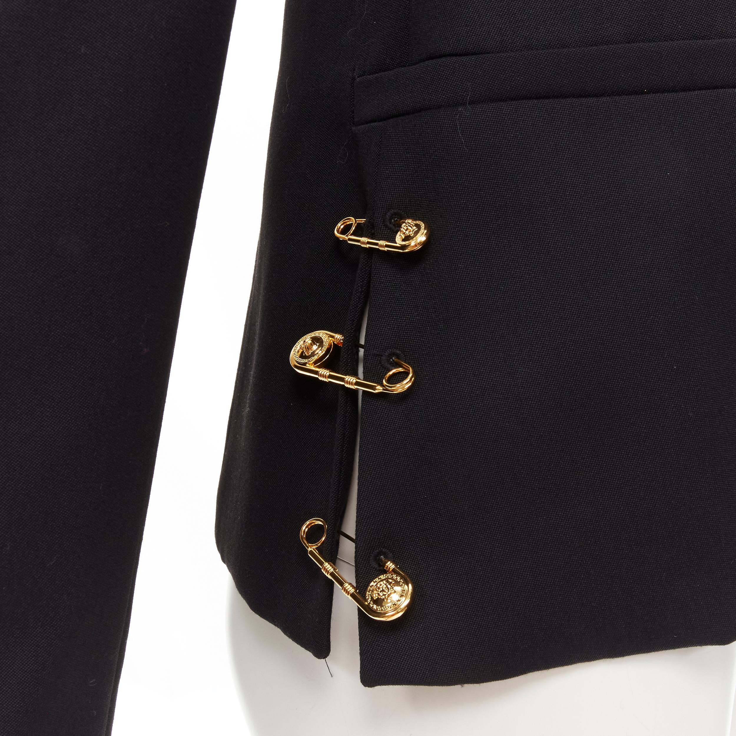 rare VERSACE black wool gold Medusa safety pin punk blazer jacket IT38 XS 2