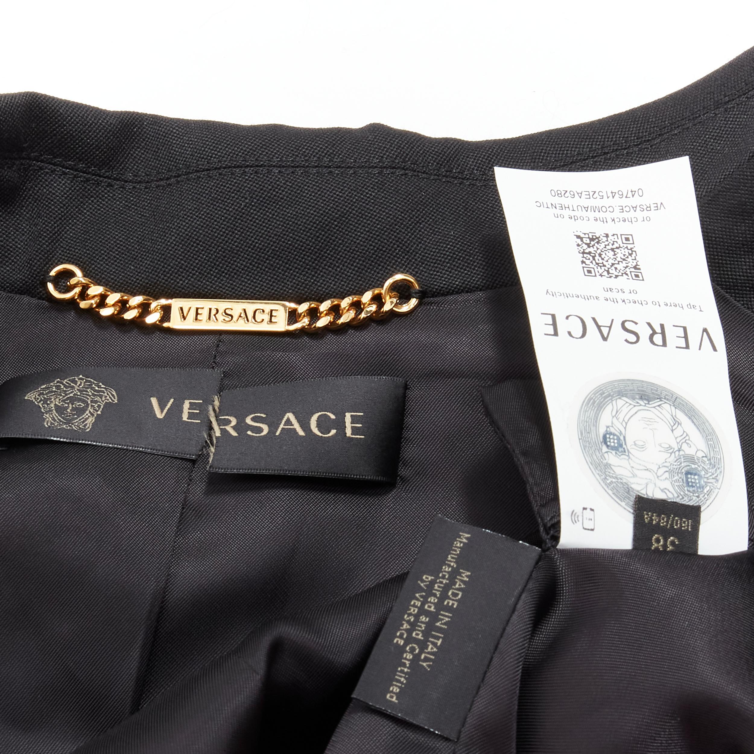 rare VERSACE black wool gold Medusa safety pin punk blazer jacket IT38 XS 3