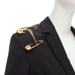 rare VERSACE black wool gold Medusa safety pin punk blazer jacket IT38 XS