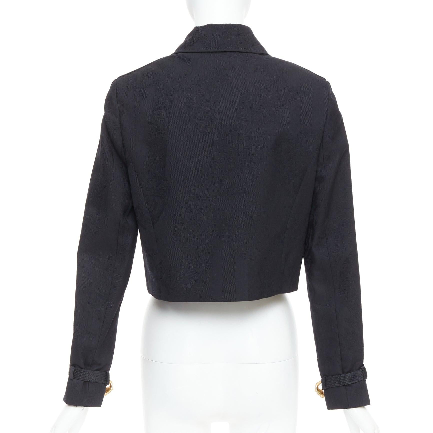 rare VERSACE black wool Medusa jacquard barocco buckle cropped jacket IT38 XS For Sale 1