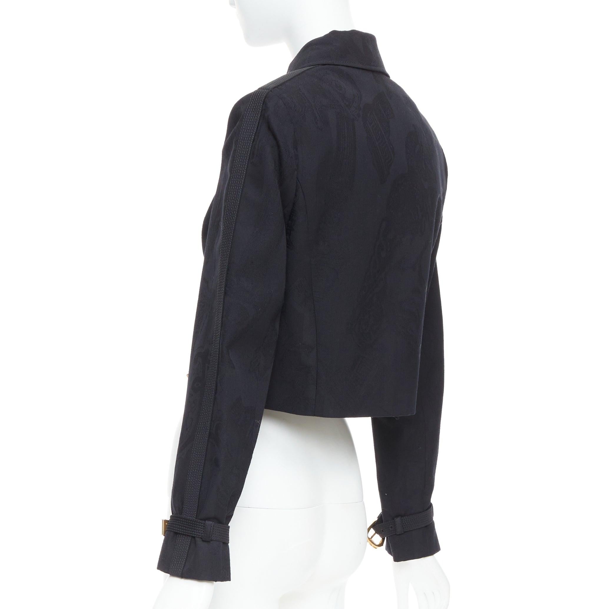 rare VERSACE black wool Medusa jacquard barocco buckle cropped jacket IT38 XS For Sale 2