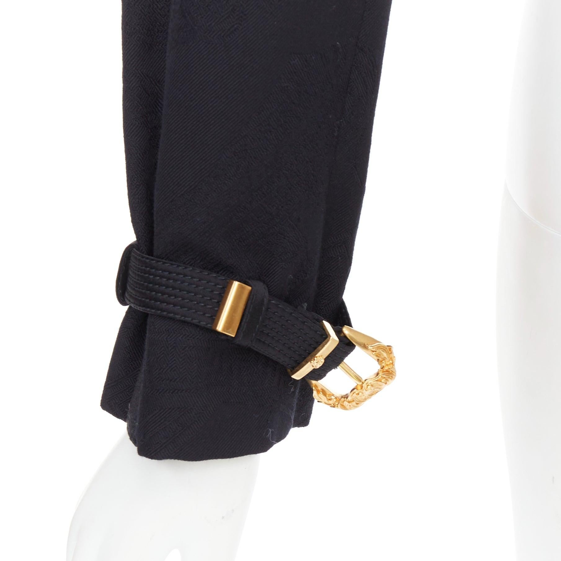 rare VERSACE black wool Medusa jacquard barocco buckle cropped jacket IT38 XS For Sale 3