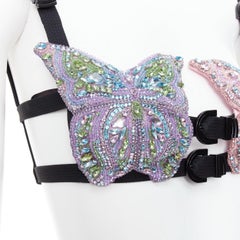 rare VERSACE Dua Lipa 2023 La Vacanza Runway crystal bondage bra IT36 XXS