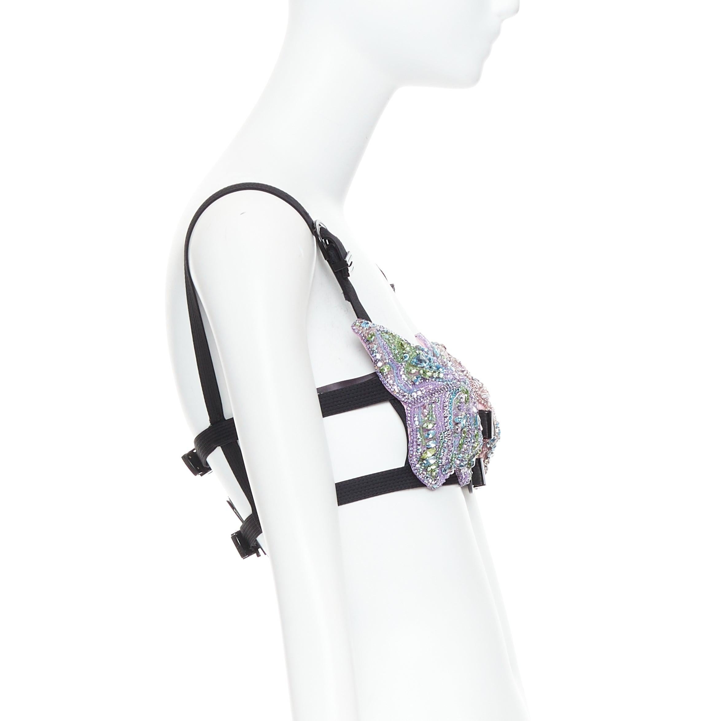 rare VERSACE Dua Lipa 2023 La Vacanza Runway crystal bondage bra IT36 XXS In New Condition For Sale In Hong Kong, NT