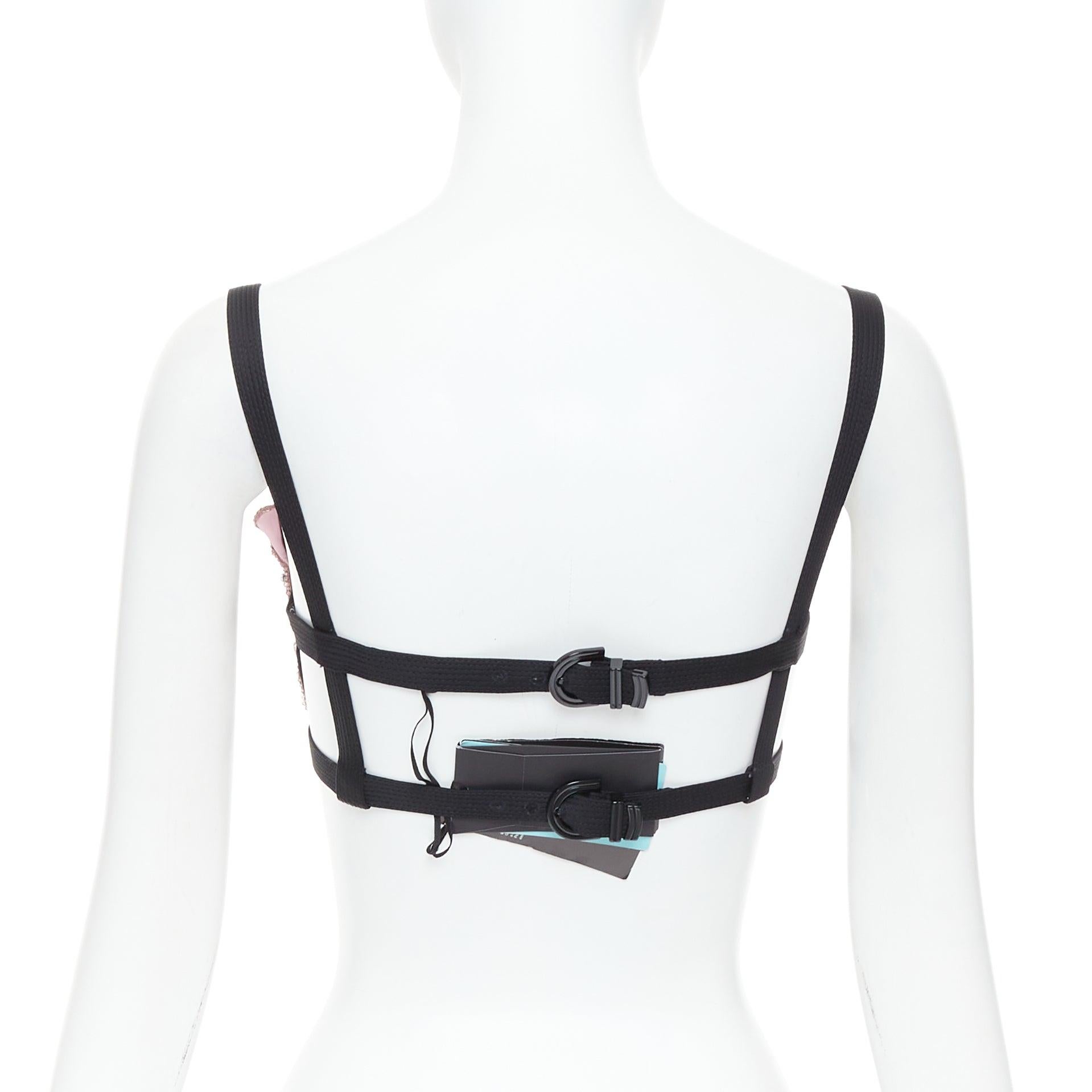 Women's rare VERSACE Dua Lipa 2023 La Vacanza Runway crystal bondage bra IT36 XXS For Sale