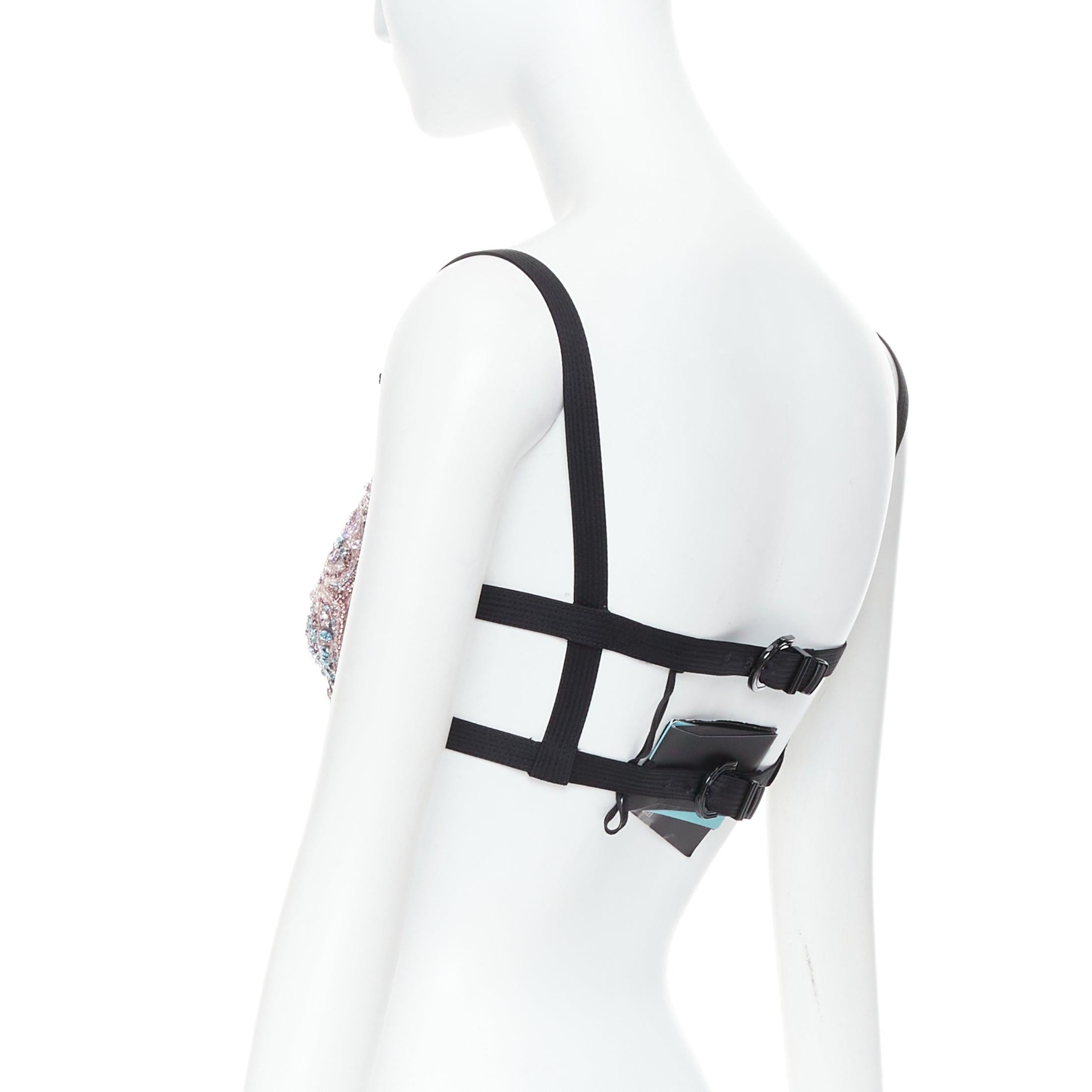 rare VERSACE Dua Lipa 2023 La Vacanza Runway crystal bondage bra IT36 XXS For Sale 1