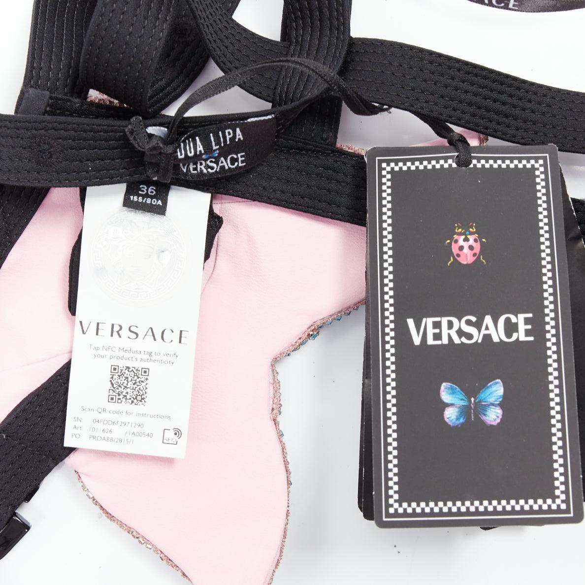 rare VERSACE Dua Lipa 2023 La Vacanza Runway crystal bondage bra IT36 XXS For Sale 3