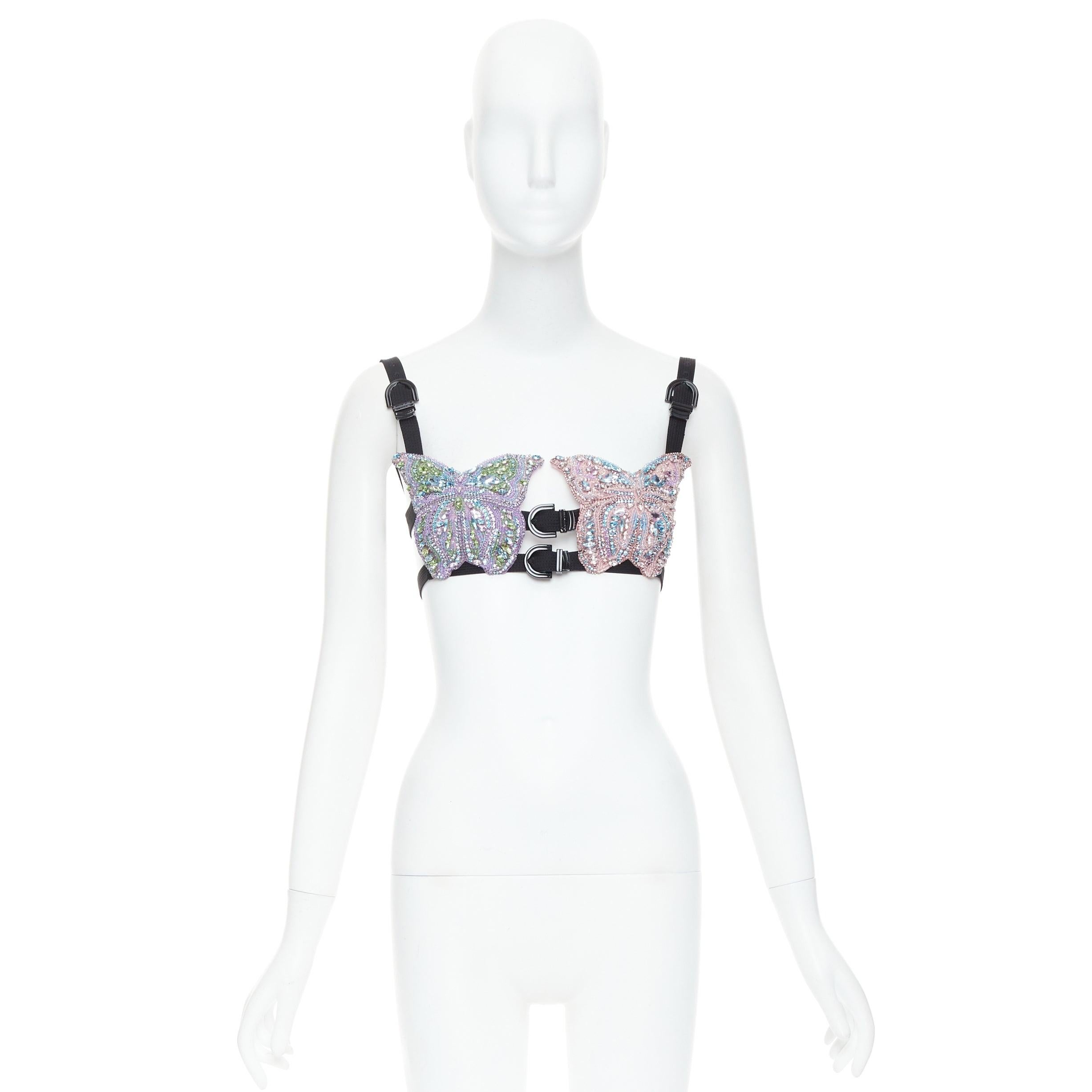 rare VERSACE Dua Lipa 2023 La Vacanza Runway crystal bondage bra IT36 XXS For Sale 4
